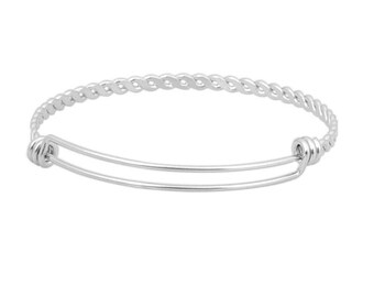 Twisted Wire Stainless Steel Bangle Bracelet, Upgrade Purchase or Separate, Non Tarnish won't Wear, Add on nontarnish Charm 65mm ornate