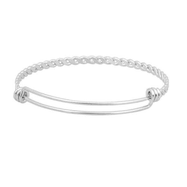 Twisted Wire Stainless Steel Bangle Bracelet, Upgrade Purchase or Separate, Non Tarnish won't Wear, Add on nontarnish Charm 65mm ornate