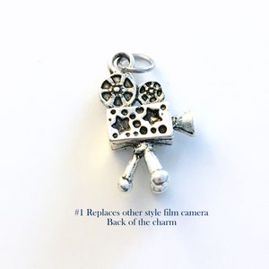 Movie Set Charm, Add on to listings, single Pendant, Silver Reel Clapper, Camera, Directors Chair, Drama Mask, Peanut, Photography, Film image 3