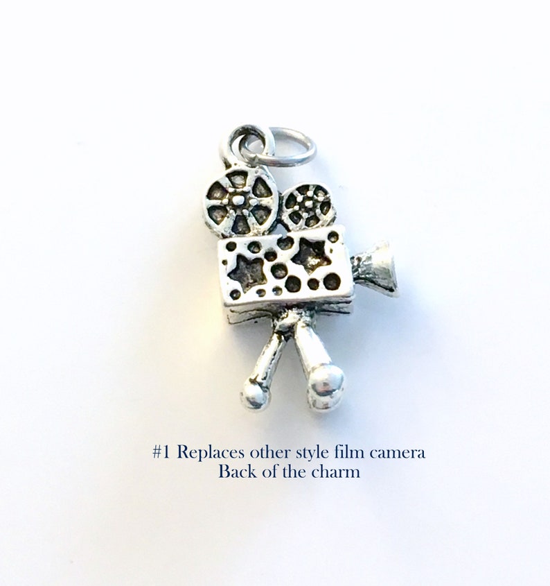 Movie Set Charm, Add on to listings, single Pendant, Silver Reel Clapper, Camera, Directors Chair, Drama Mask, Peanut, Photography, Film image 3