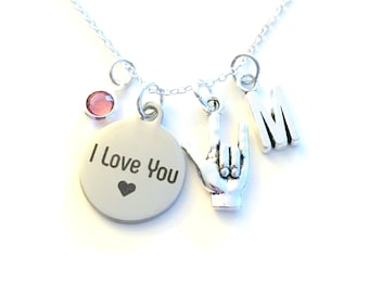 I love you Necklace, Love Sign Language Jewelry, Luv Hand Symbol, ASL Gift for Girlfriend, Daughter Mom, birthday Christmas present