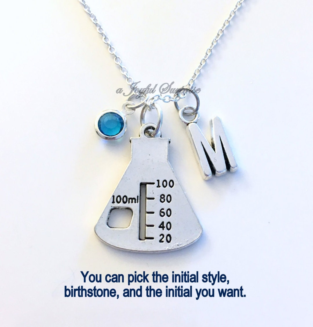 Beaker Necklace, Chemistry Teacher Gift for Chemist Jewelry Silver Lab