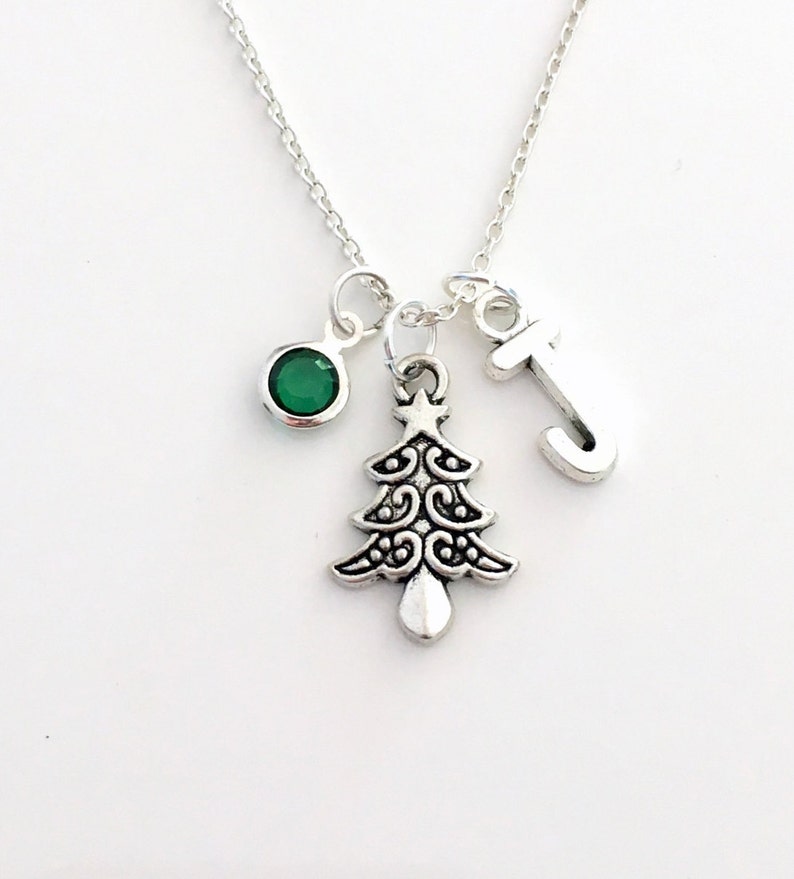 Stocking stuffers for her or him, Christmas Tree Necklace, Pine Jewelry, Gift for School Secretary Silver charm, Holiday present, Lunch Lady image 1