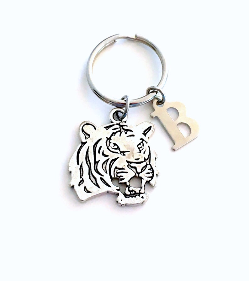 Tiger KeyChain / Silver Cat Keyring / Animal Key chain / Tiger King of the Jungle Jewelry / Silver charm / Gift for Son Daughter / Lion Head image 4