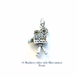 Movie Set Charm, Add on to listings, single Pendant, Silver Reel Clapper, Camera, Directors Chair, Drama Mask, Peanut, Photography, Film image 2