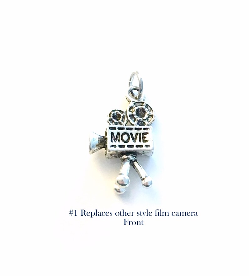 Movie Set Charm, Add on to listings, single Pendant, Silver Reel Clapper, Camera, Directors Chair, Drama Mask, Peanut, Photography, Film image 2
