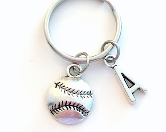 Baseball Keychain, Base Ball Player Key Chain, Gift for Teenager Teenage Teen Boy Girl Softball Team Birthday Present Sport Athlete Initial