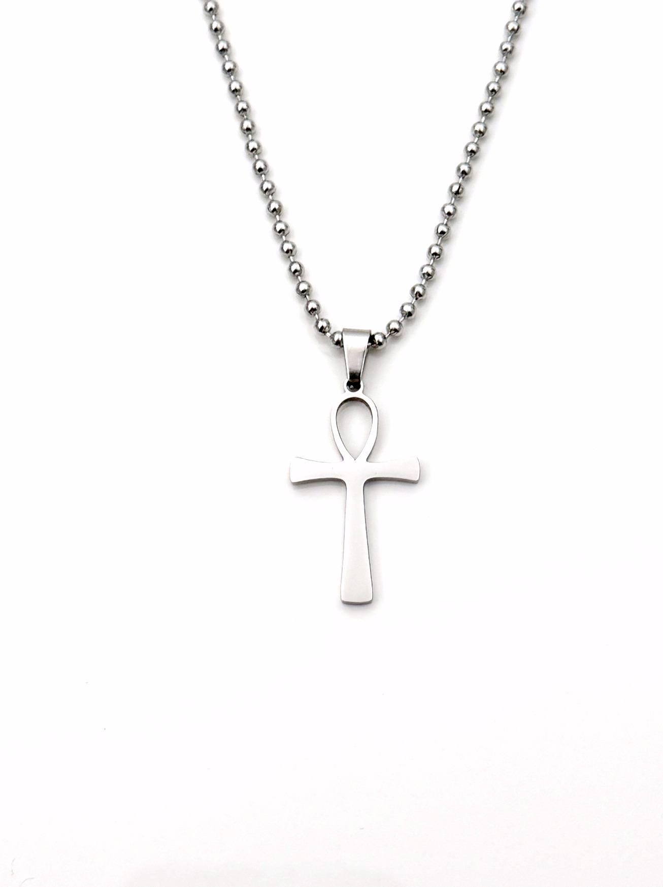 Sterling Silver Ankh Cross Pendant: Handmade Egyptian  Anka cross Egyptian unisex sterling silver chain display picture 1