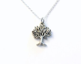 Silver Tree Necklace, Tree Charm Jewelry, Forestry Officer Gift for Conservation Officer Jewelry, Family Love mom Grandmother branch leaves