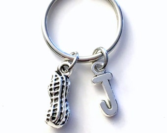 Peanut Key Chain, Food Keyring, Gift for Snack Keychain Silver Nut Shell Jewelry Snack Junk Food Charm Initial letter birthday present small