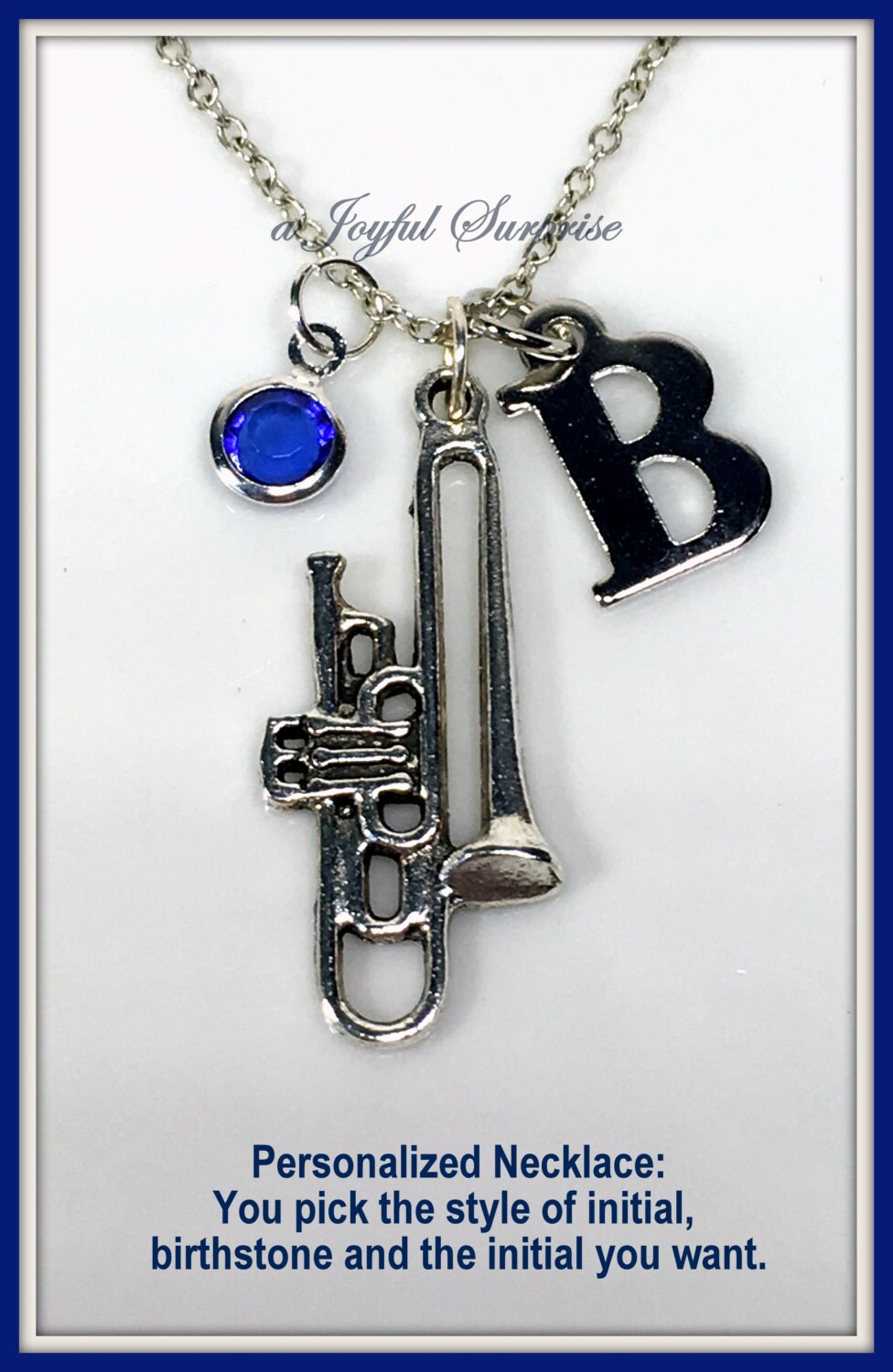 Personalized Trombone Necklace Silver Trombone Pendant Etsy