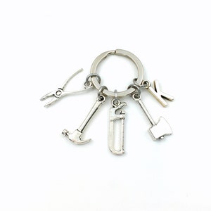 Handyman Keychain / Construction Tools Key Chain / Gift for Contractor Present / Ax Pliers Saw Hammer Charm / Dad Father&#39;s Day Daddy men man