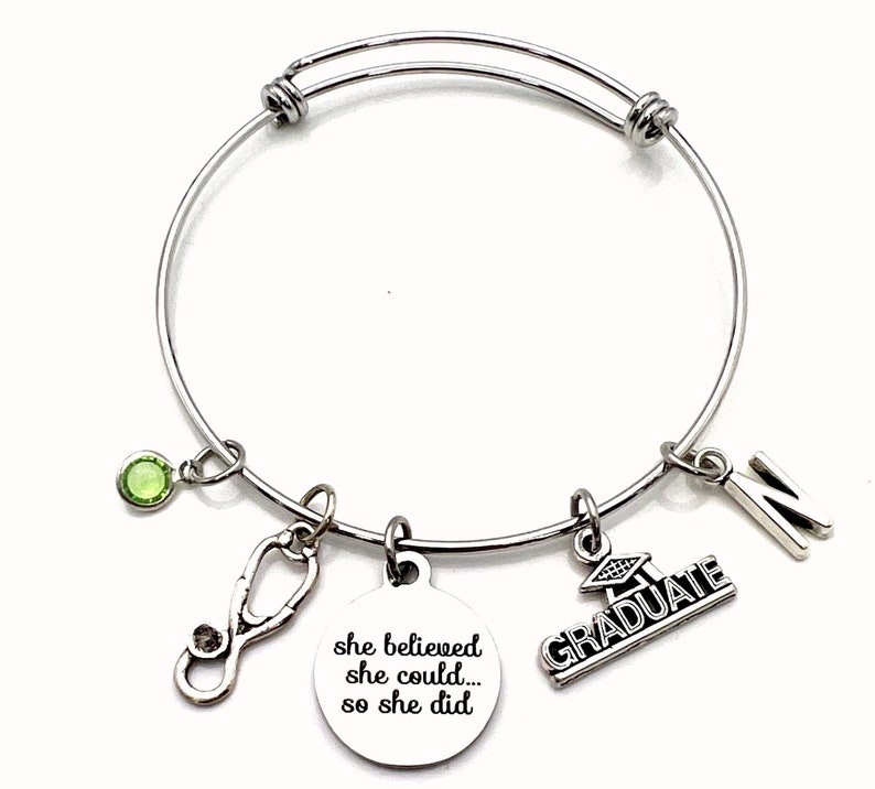 Medical School Graduation Bracelet, Jewelry Gift for RN, LPN, Paramedic, Vet Student Nurse, Dr, She believed she could so she did her can image 10