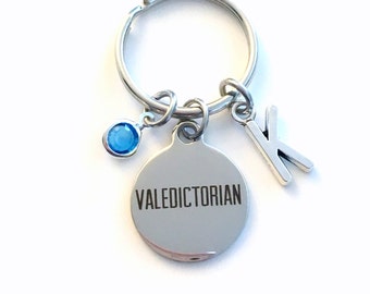 Valedictorian Gift, University Grad KeyChain for High School Keyring, College Key chain Initial Birthstone Graduation present women her him