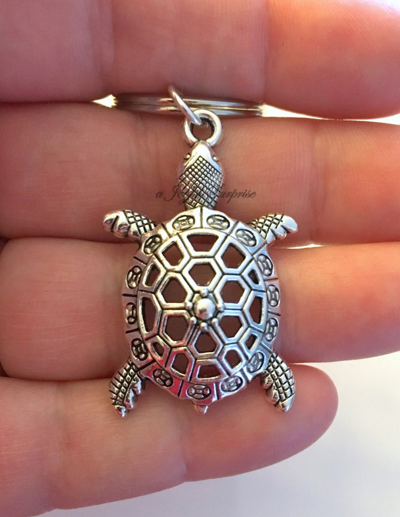 Turtle Key Chain Sea Turtle Keyring Tortoise Keychain Silver Etsy