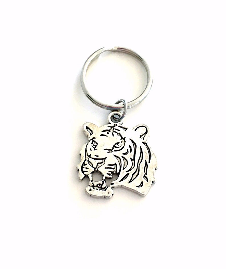 Tiger KeyChain / Silver Cat Keyring / Animal Key chain / Tiger King of the Jungle Jewelry / Silver charm / Gift for Son Daughter / Lion Head image 2