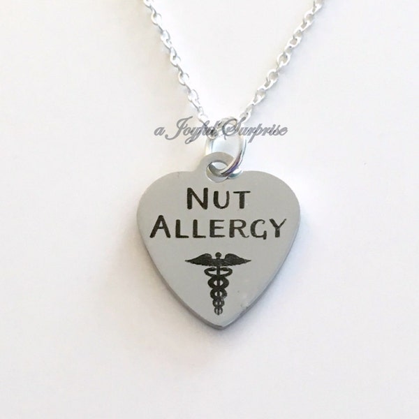 Nut Allergy Necklace, Medical Alert Jewelry Gift for Peanut Reaction Warning Jewelry Tree Nut anaphylactic shock charm man men boy girl