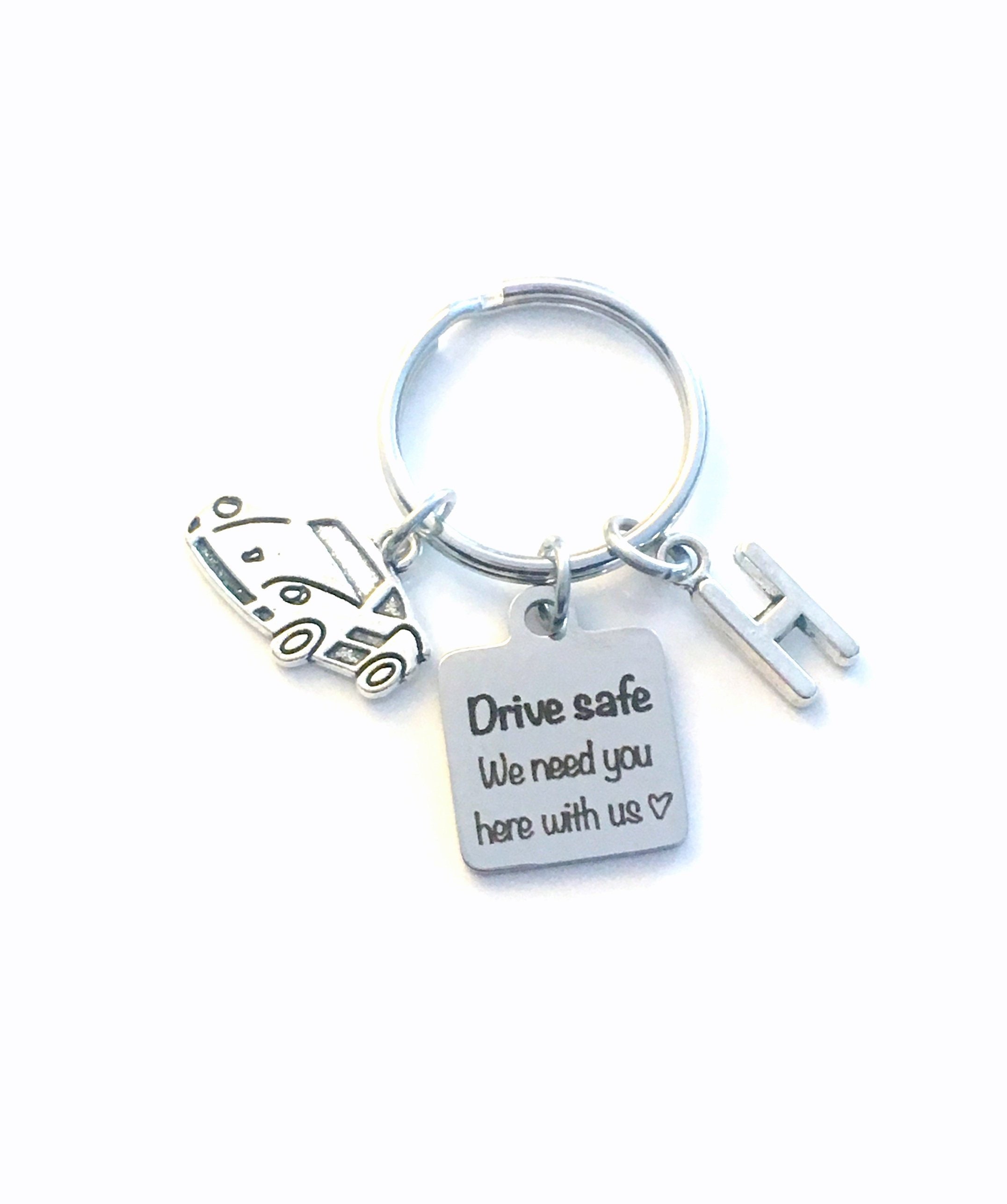 Drive safely I need you here with me engraved keychain charm car key ring MA