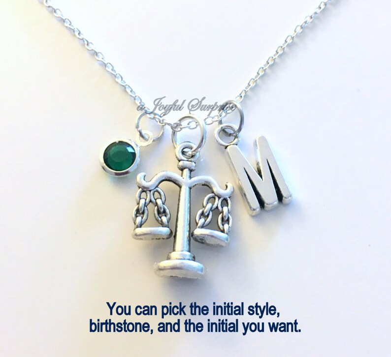 Libra Necklace Zodiac Jewelry Law Assistant Gift for Legal Secretary charm Personalize Custom Initial Birthstone birthday Christmas present