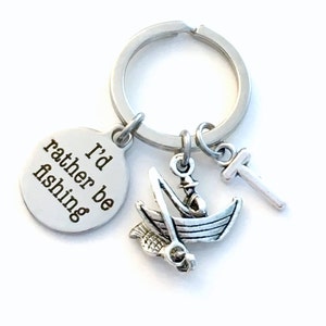 Regalos de pesca con mosca, llavero con la frase "Prefiero pescar", llavero de pescador, llavero de barco pesquero, cumpleaños de papá, regalo del día del padre para el esposo