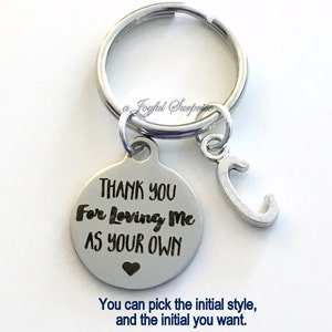 Step Dad Gift, Thank you for loving me as your own KeyChain Gift for Guardian Keyring Foster Parents Key chain letter Birthday present us image 1