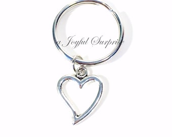 Heart Keychain, Silver Open Heart Key chain, Simple Design Keyring, Mother Daughter Gift Pewter Charm Valentine's Day Present Boyfriend love