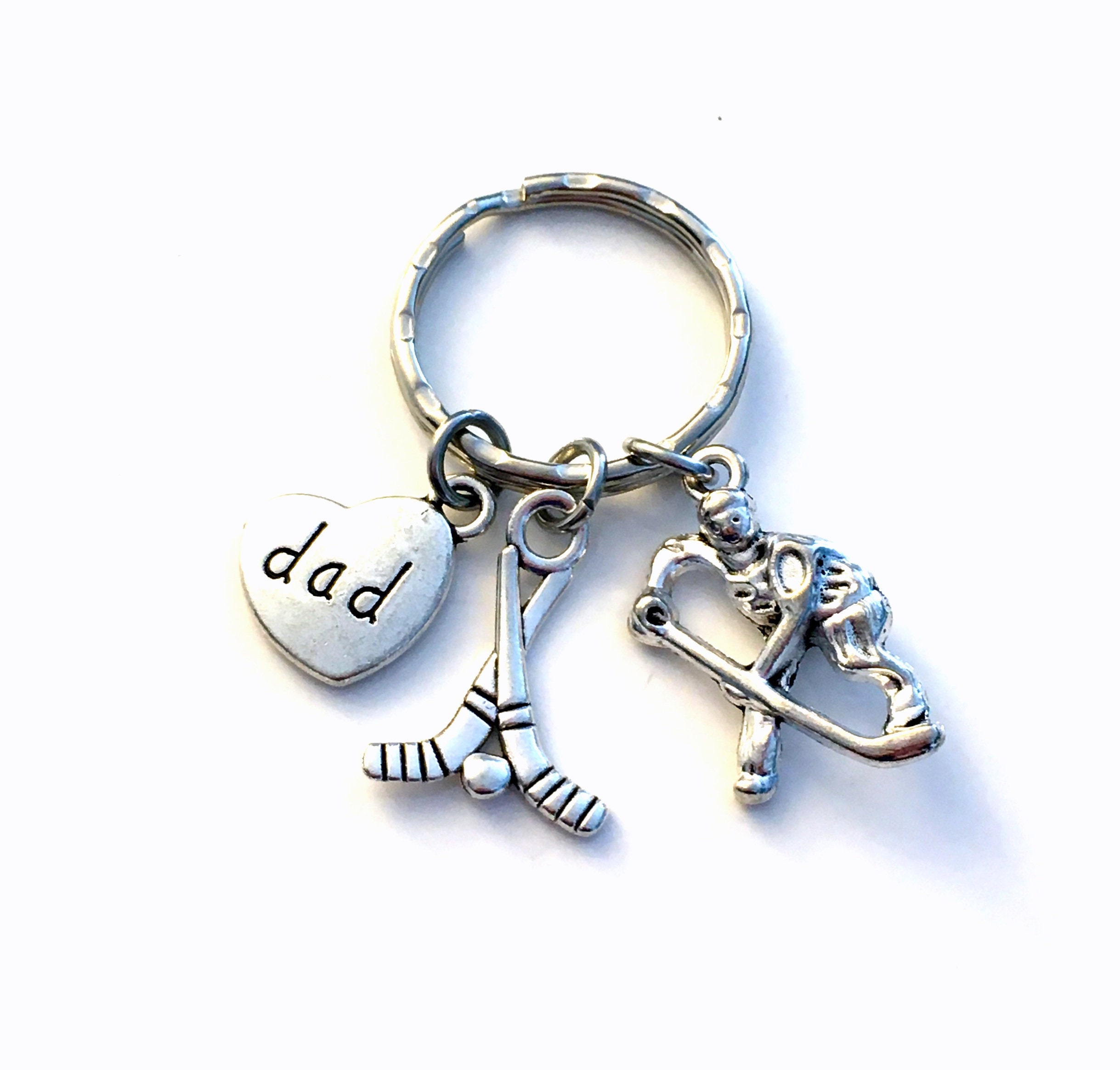 Download Hockey Keychain For Dad Father S Day Present Key Chain Family Heart Grandpa Aunt Uncle Mom Son Stick Keyring Hockey Player Husband