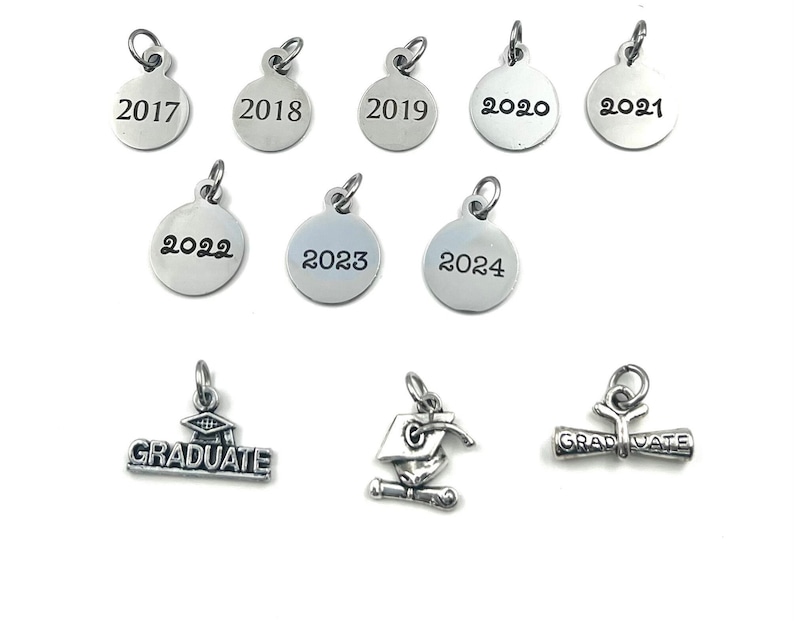 Add a Year charm, 2024 etc Date pendant antique Silver for Keychain Necklace graduation customized class of add on a 2023 2025 2026 2021 image 2