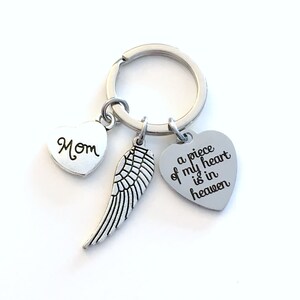 Memorial Key Chain with Wing, A piece of my heart is in Heaven Sympathy Gift Keychain, Loss of Mom Dad Son Daughter Husband Wife brother image 5