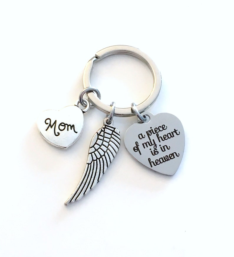 Memorial Key Chain with Wing, A piece of my heart is in Heaven Sympathy Gift Keychain, Loss of Mom Dad Son Daughter Husband Wife brother image 5