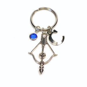 Archery Gift, Crossbow Keychain, Bow and Arrow Key Chain, Silver Bow Keyring, Gift for Archer, Archery present, Hunting Sportsman Gift image 1