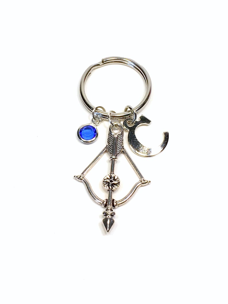 Archery Gift, Crossbow Keychain, Bow and Arrow Key Chain, Silver Bow Keyring, Gift for Archer, Archery present, Hunting Sportsman Gift image 1