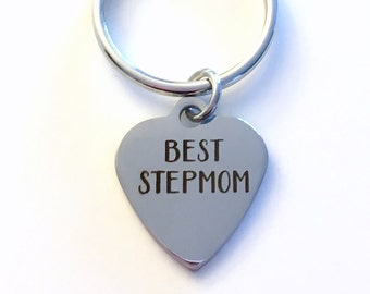 Step Mom Key Chain, Gift for Best Step Mother KeyChain from Daughter Son Stepmom Keyring Initial letter birthday present Children engraved