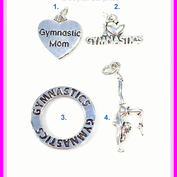 Gymnastic Charm, Your choice of Gymnastic's Charm, I love Gymnastics, Gymastic Mom Affinity circle Add on to any listing  1 Silver Pendant