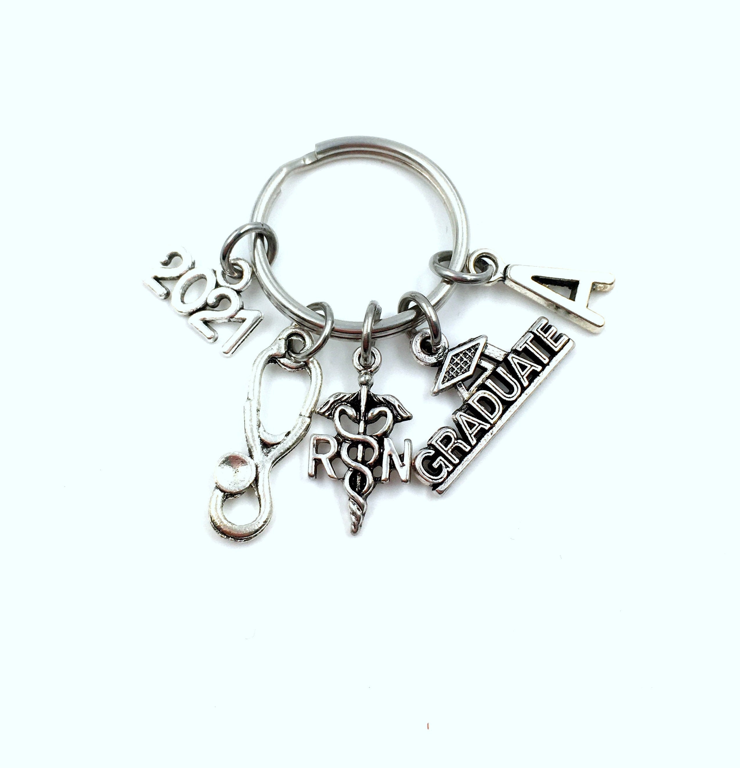 21 Graduation Gift For Rn Keychain Rn Key Chain Registered Nurse Grad Present For Medical Student Stethoscope Male Women Man Her Him