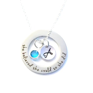 She Believed She could so she did Necklace, Affirmation Circle Charm, Gift for Graduation Jewelry Present Accomplishment women Retirement