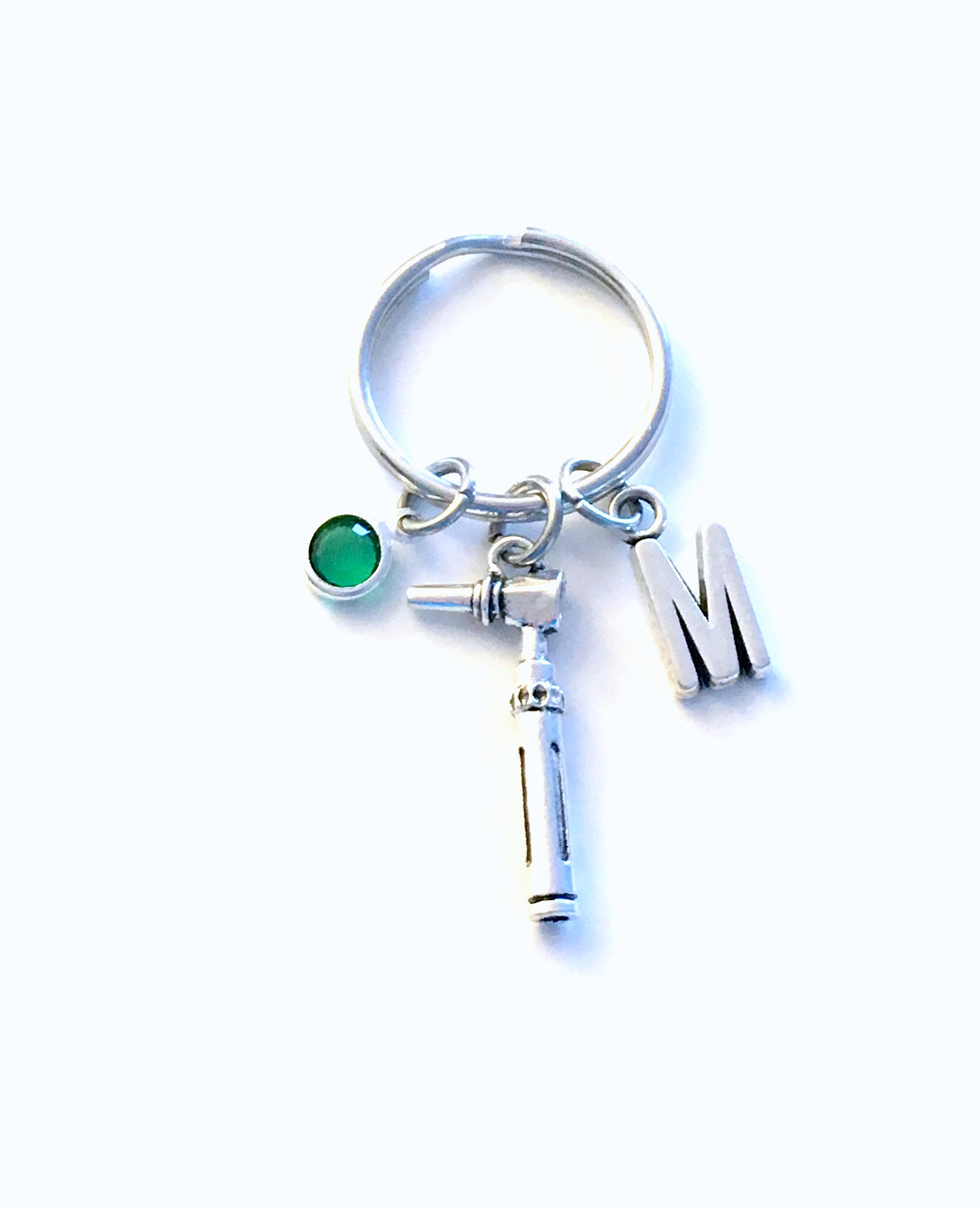 Otoscope Keychain, Gift for Otolaryngologist, ENT Doctor Key chain, Ear Scope Audiology Initial birthstone family physician GP physician her