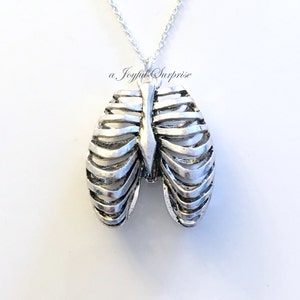 Anatomical Necklace, Ribcage Jewelry,  Rib Cage charm Gift for RT man men Gothic Goth pendant Human present Long Short Sterling Silver Chain