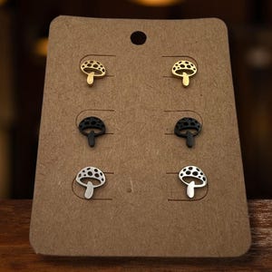 Mushroom Earrings, Cottagecore Jewelry, Silver, Gold or Black tone Stud Earrings Gift