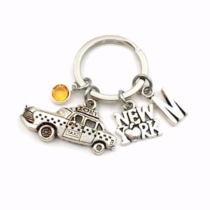 New York KeyChain, New York Taxi Key Chain, The Big Apple I love New York Keyring, NYC Gift Jewelry Personalized Initial Birthstone custom