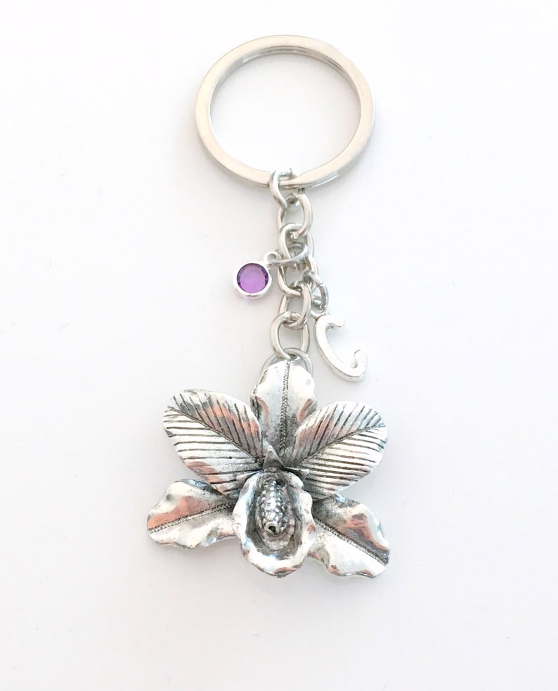 Orchid Key Chain, Large Flower Keychain, Gift for Gardener, Society Member Keyring, Best Friend Floral theme Birthday Present Nature her him 画像 1