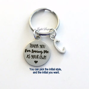 Step Dad Gift, Thank you for loving me as your own KeyChain Gift for Guardian Keyring Foster Parents Key chain letter Birthday present us image 2