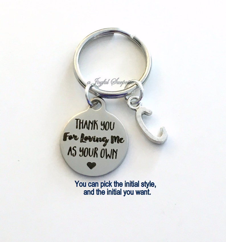 Step Dad Gift, Thank you for loving me as your own KeyChain Gift for Guardian Keyring Foster Parents Key chain letter Birthday present us image 2