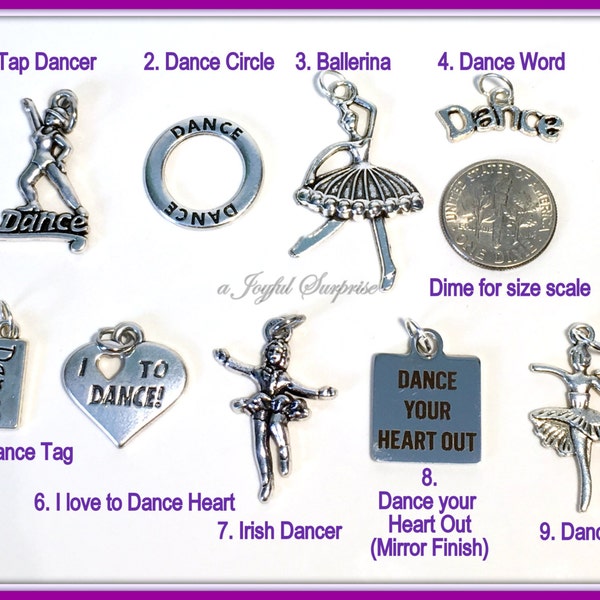 Dance Charm, Silver Dance Pendant, Your choice Tap Dancer, Circle, I love Dance, Irish Dancer, Ballerina, Dance your Heart out single ballet