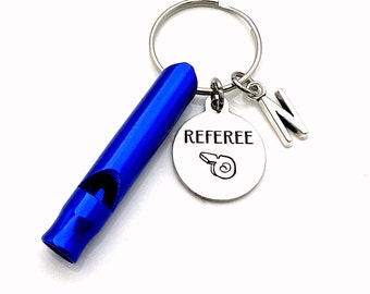 Referee Key Chain, Blue Whistle Keyring, Referee Keychain, Gift for Field Hockey, Soccer, Rugby, Football, Mother's / Father's Day Present