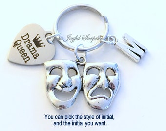 Drama Queen Key Chain, Theatre KeyChain Actress Keyring Theater Gift for Girlfriend Daughter Birthday Present Christmas initial custom masks