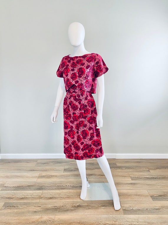 1960s Vintage Rose Print Dress / 60s floral print… - image 2