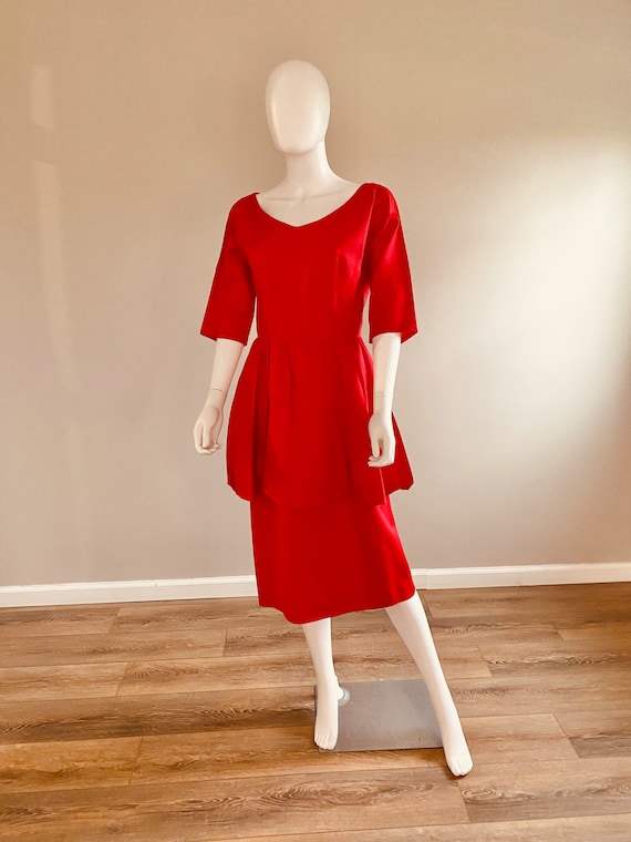 Vintage 1950s Red Wiggle Dress / 50s Holiday Dres… - image 8