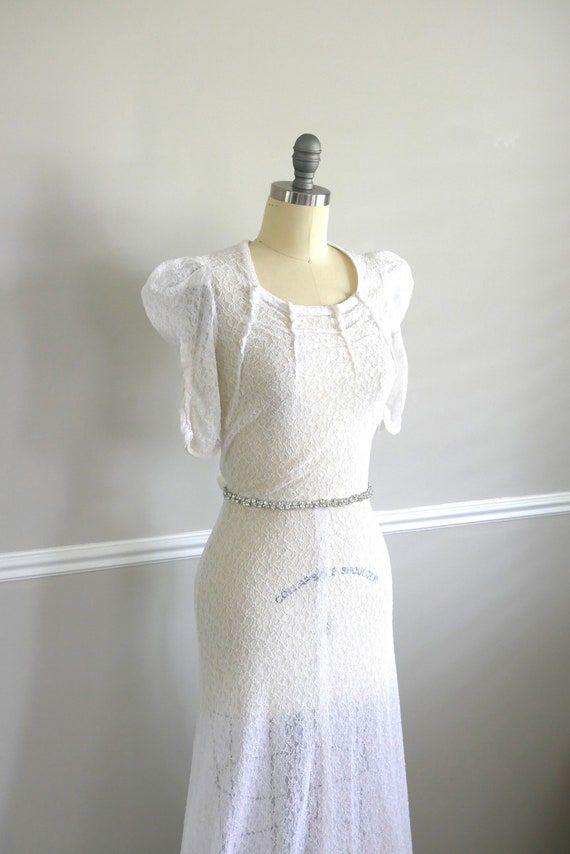 Vintage 1930s Wedding Dress / 30s white bias cut … - image 4