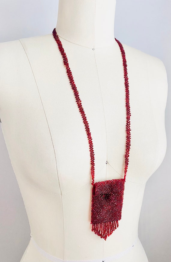Vintage 1920s Beaded Fringe Necklace / 20s long r… - image 2